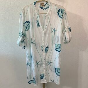 Oceanic Print Women's Button Down swim coverup dress